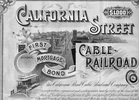 «California Street Cable Railroad Co., 1890, 1'000 dollar bond proof»